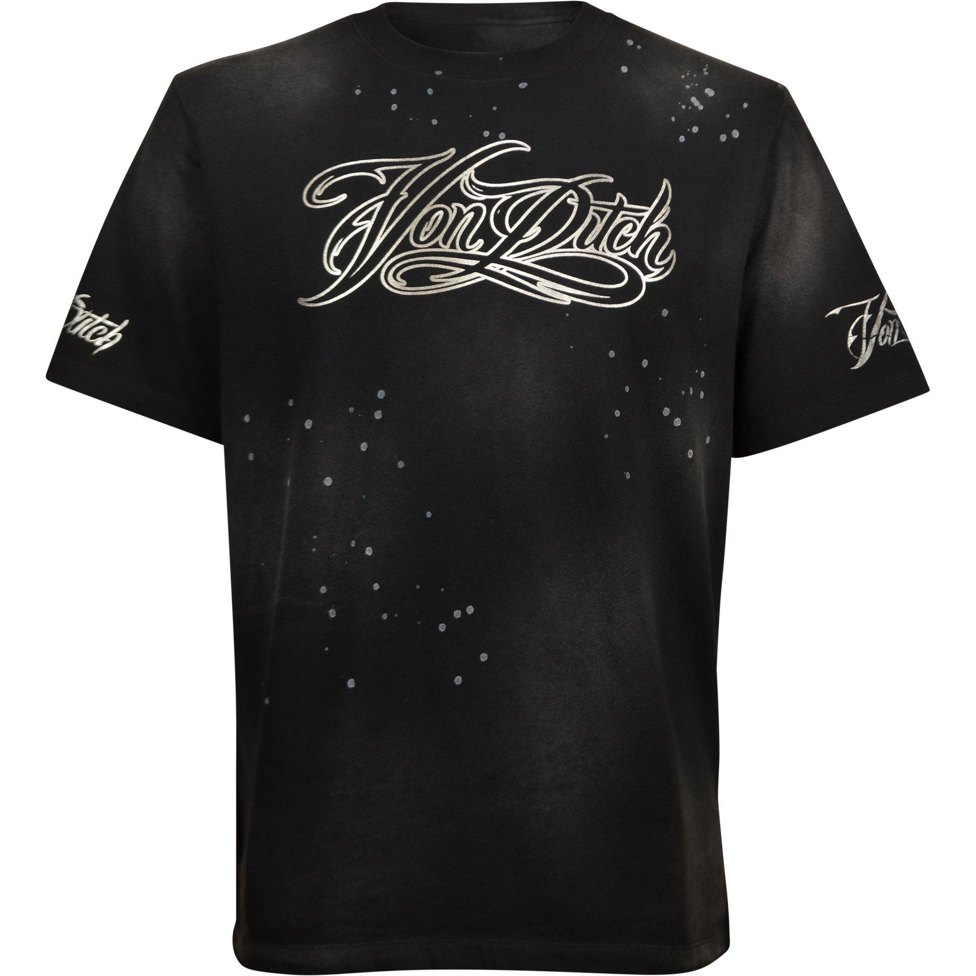Von Dutch Men's Silver Foil Spray Wash Tee - BLACK